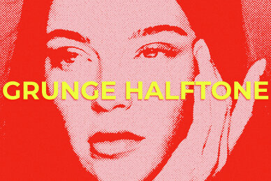 Red Grunge Halftone Image Effect Mockup