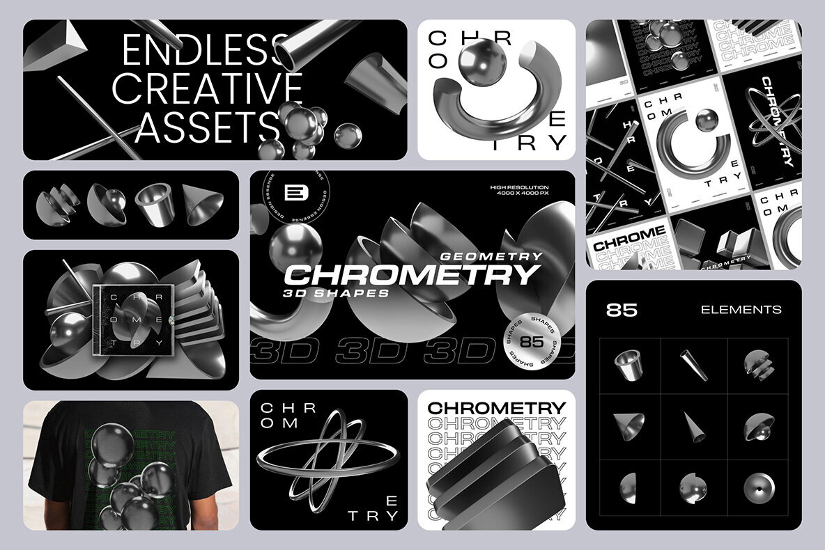 Chrome 3D Bundle 362 elements 3