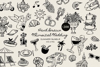206 Whimsical Wedding Summer Clipart Bundle