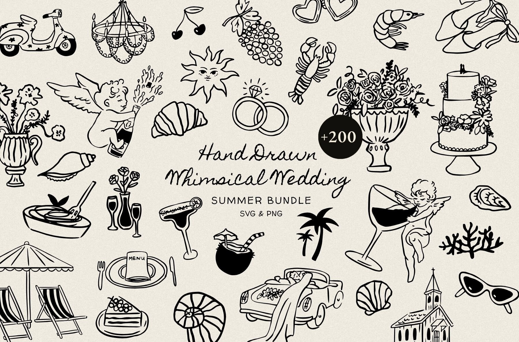 206 Whimsical Wedding Summer Clipart Bundle 1