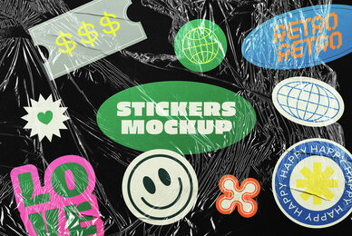 Wrinkled Plastic Stickers Mockup