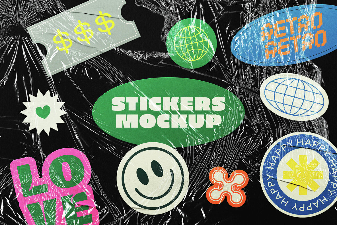 Wrinkled Plastic Stickers Mockup 1