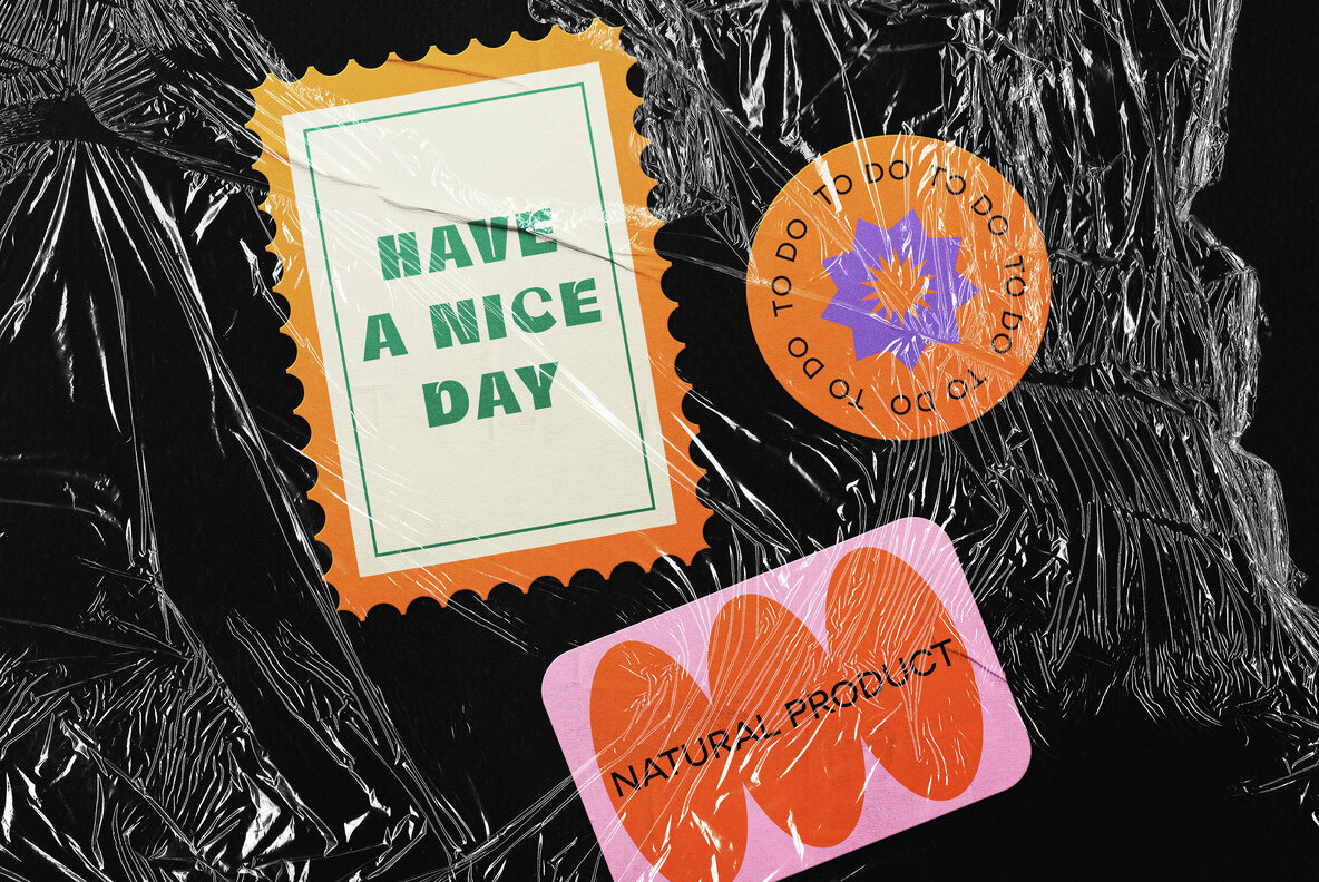 Wrinkled Plastic Stickers Mockup 4