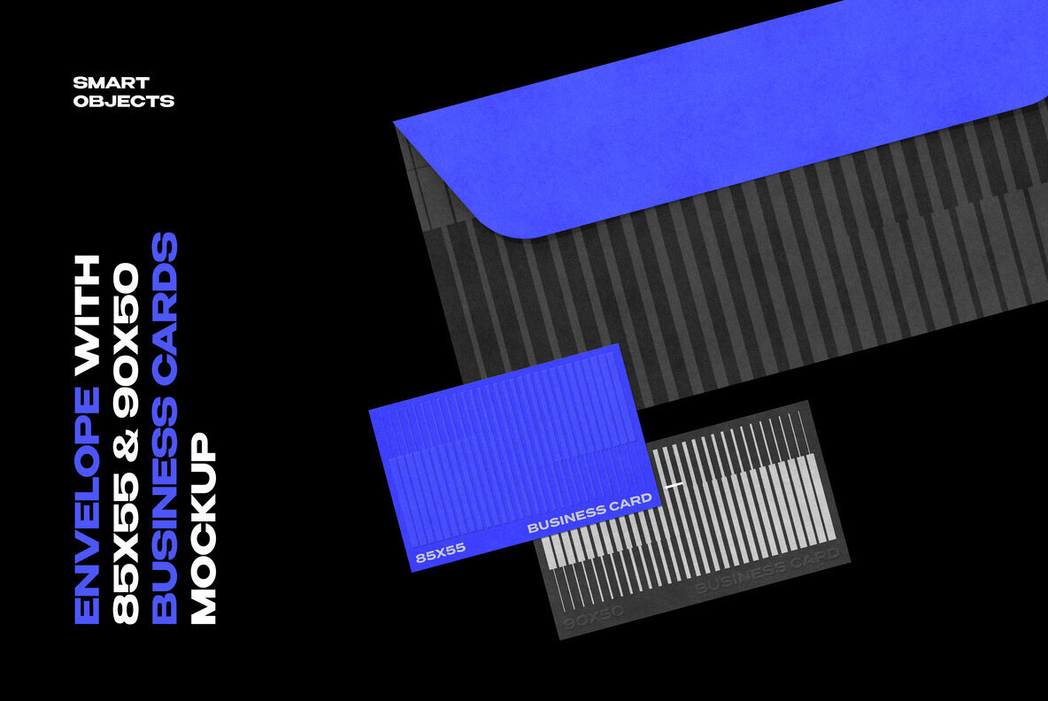 Envelope with 85x55 and 90x50 Business Cards Mockup 1