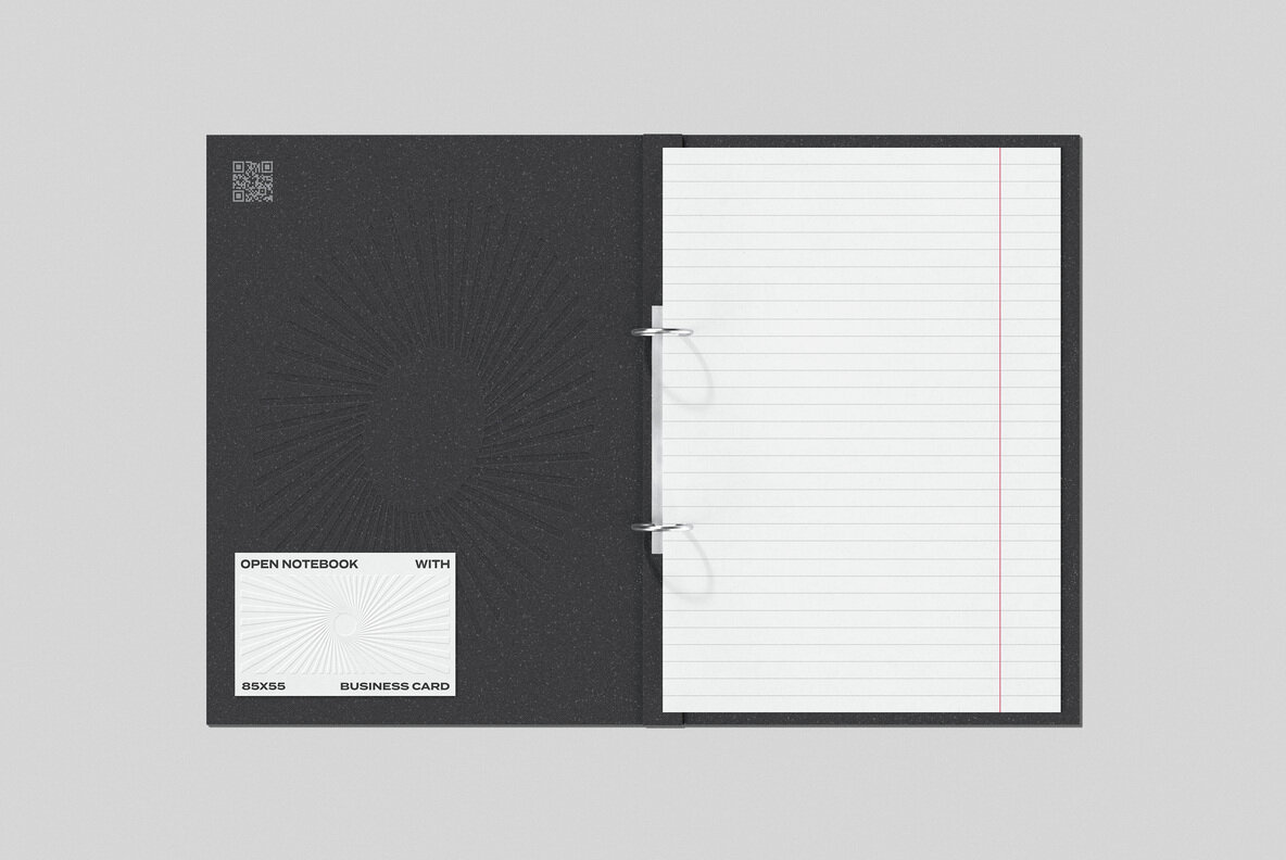 Open Notebook and 85x55 Business Card Mockup 4