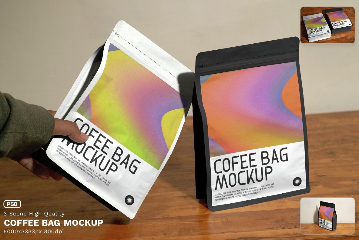 3 Realistic Scene Coffee Bag Mockup   VOL 5 1