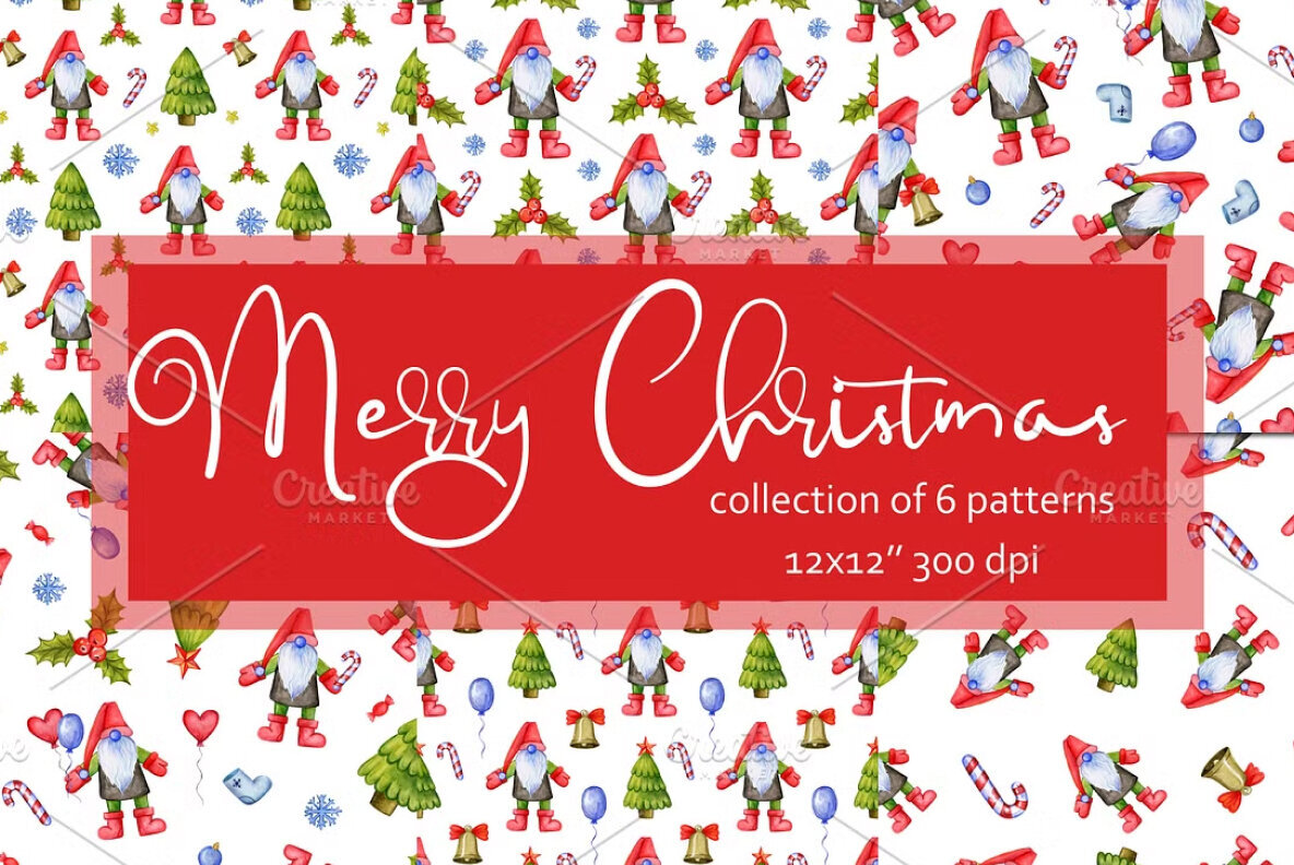 Christmas gnomes seamless patterns 1