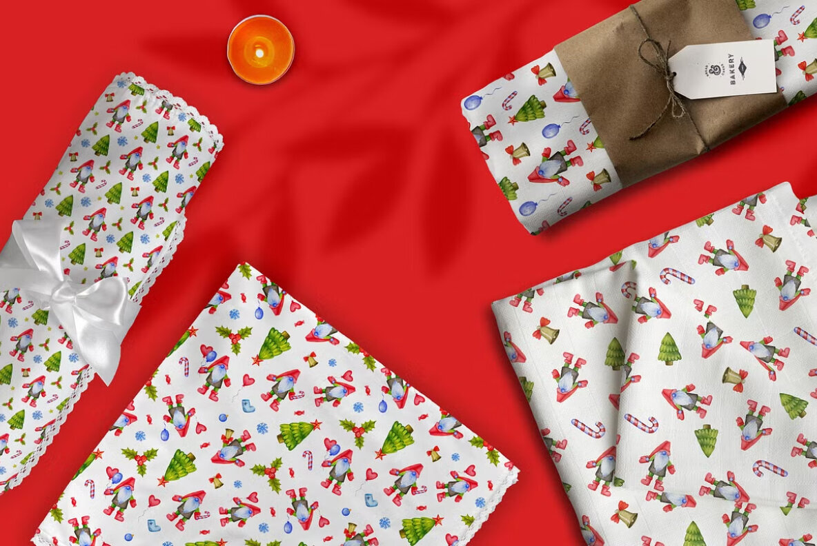 Christmas gnomes seamless patterns 2