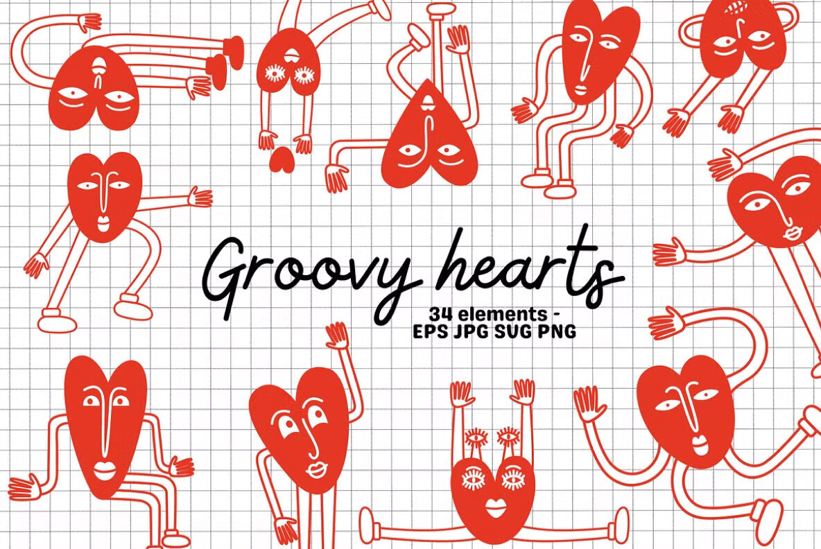 Groovy Hearts Stickers 1