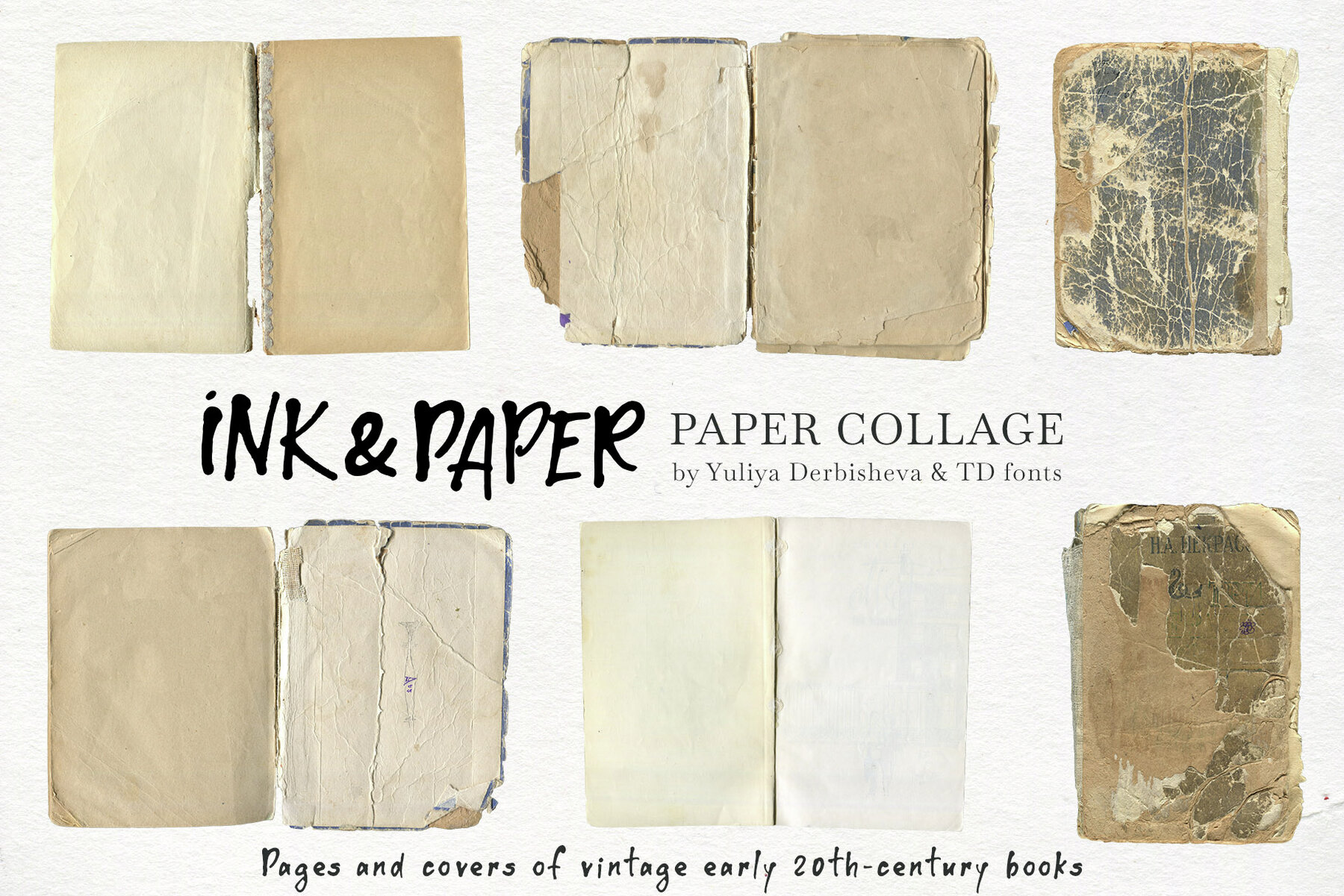 Ink Paper collage Modern Vintage elements Torn Cutout pieces 6