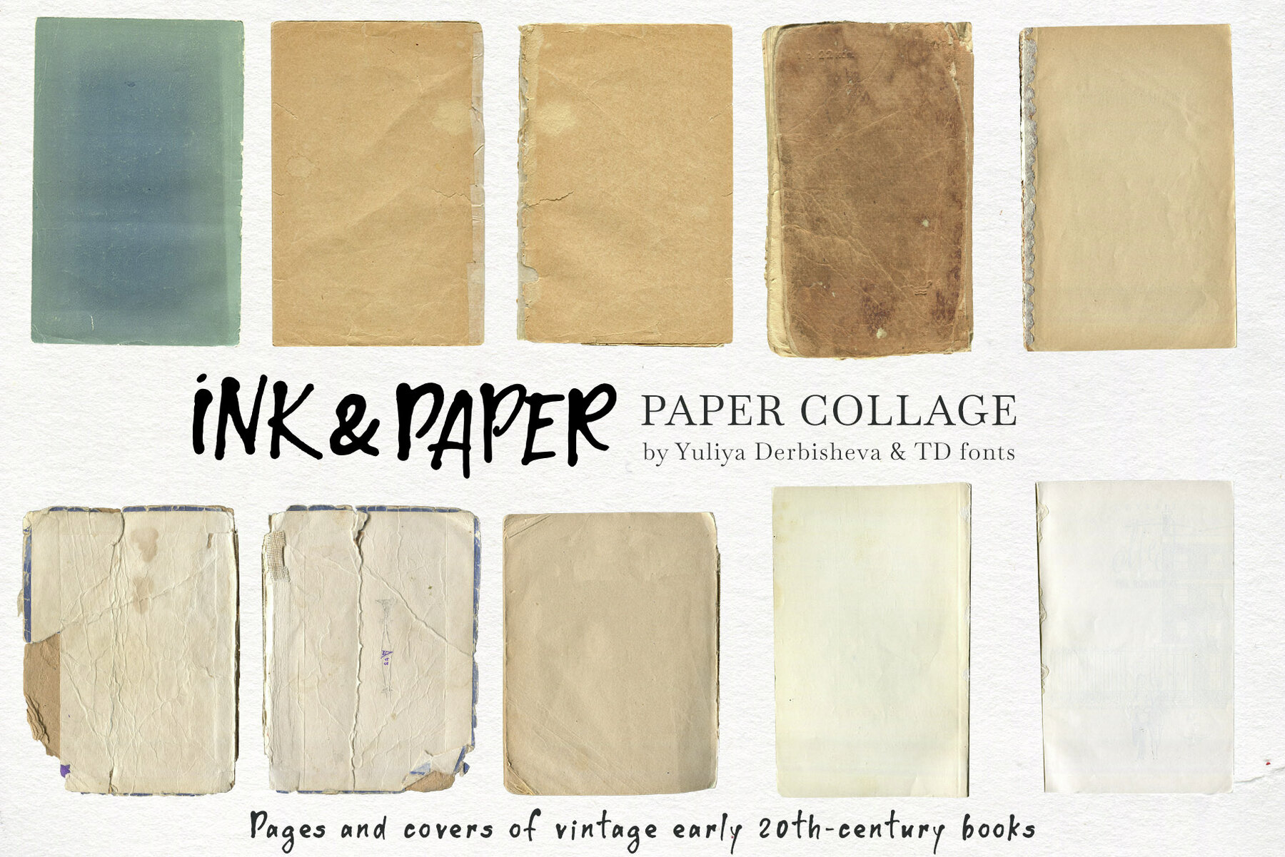 Ink Paper collage Modern Vintage elements Torn Cutout pieces 7