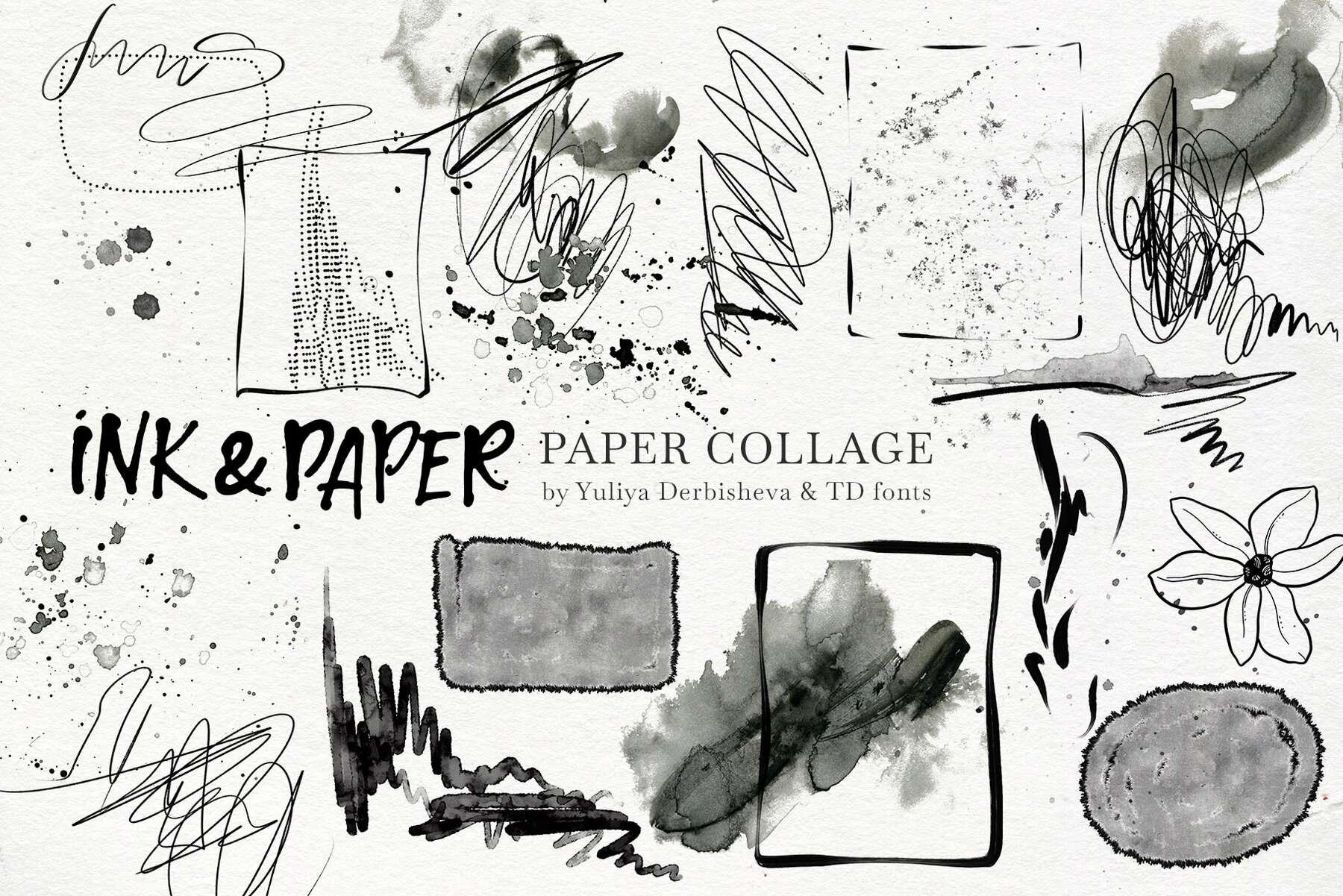 Ink Paper collage Modern Vintage elements Torn Cutout pieces 9