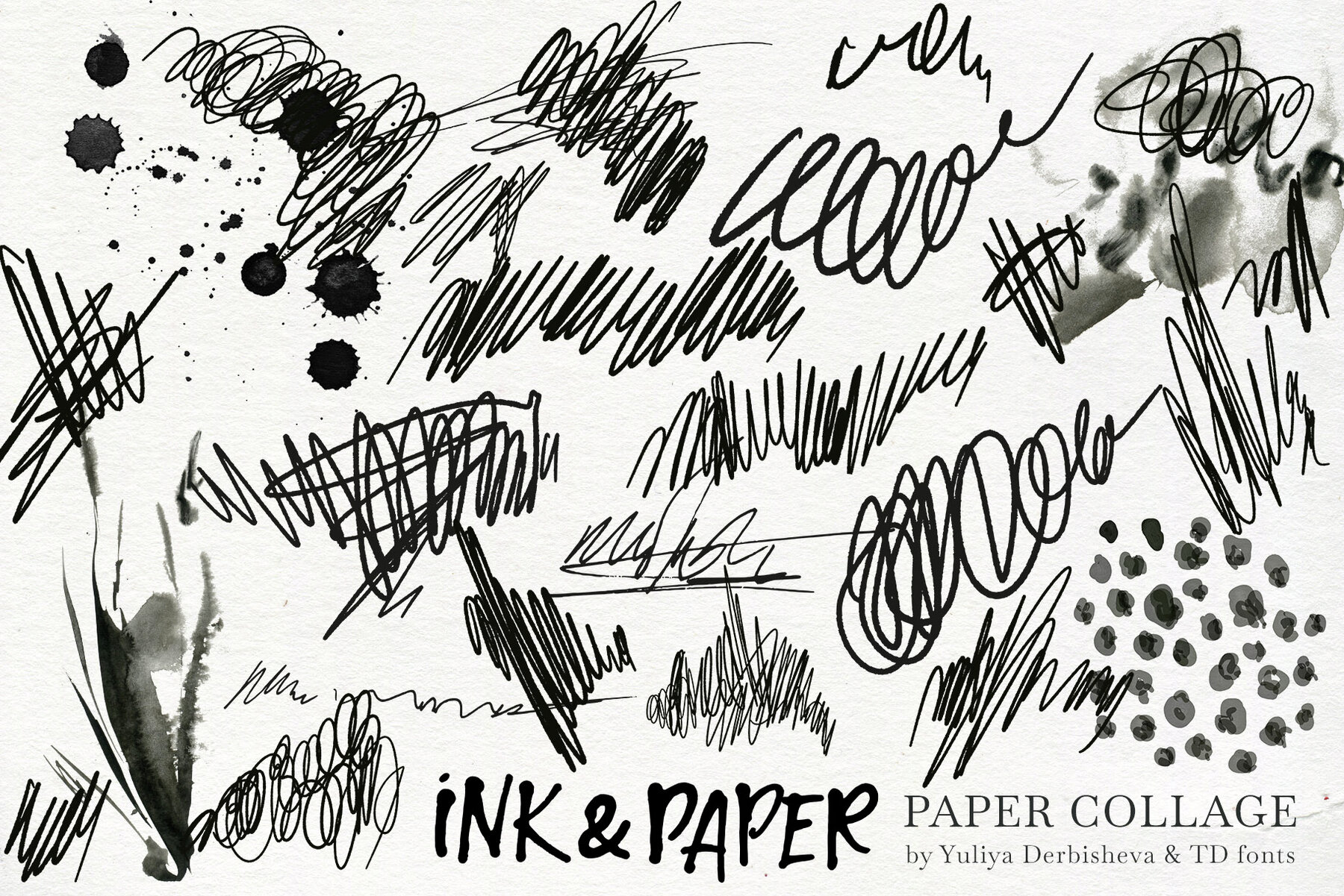 Ink Paper collage Modern Vintage elements Torn Cutout pieces 10