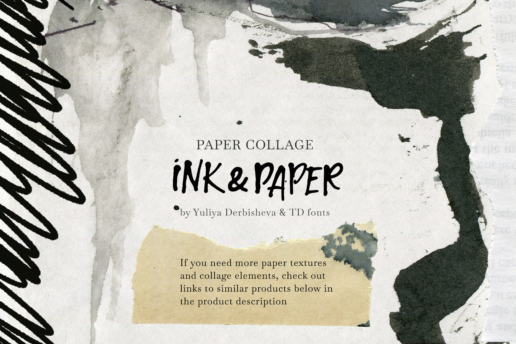 Ink Paper collage Modern Vintage elements Torn Cutout pieces 11