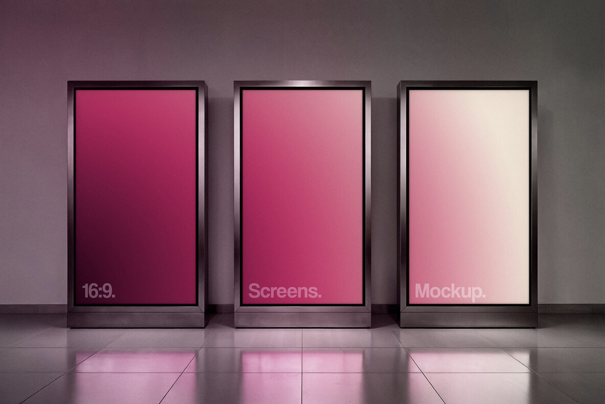 3 Digital Signage Screens Mockup 1