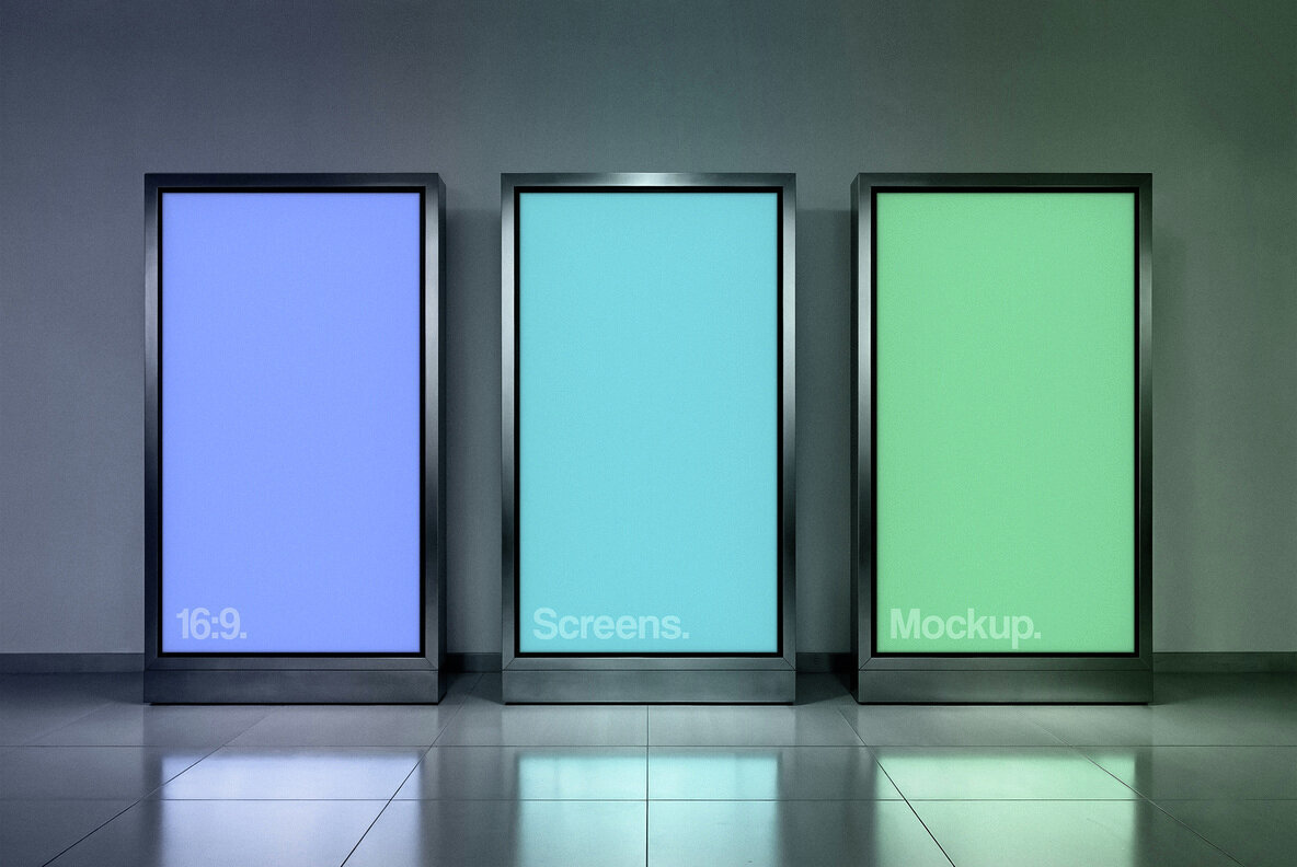 3 Digital Signage Screens Mockup 2