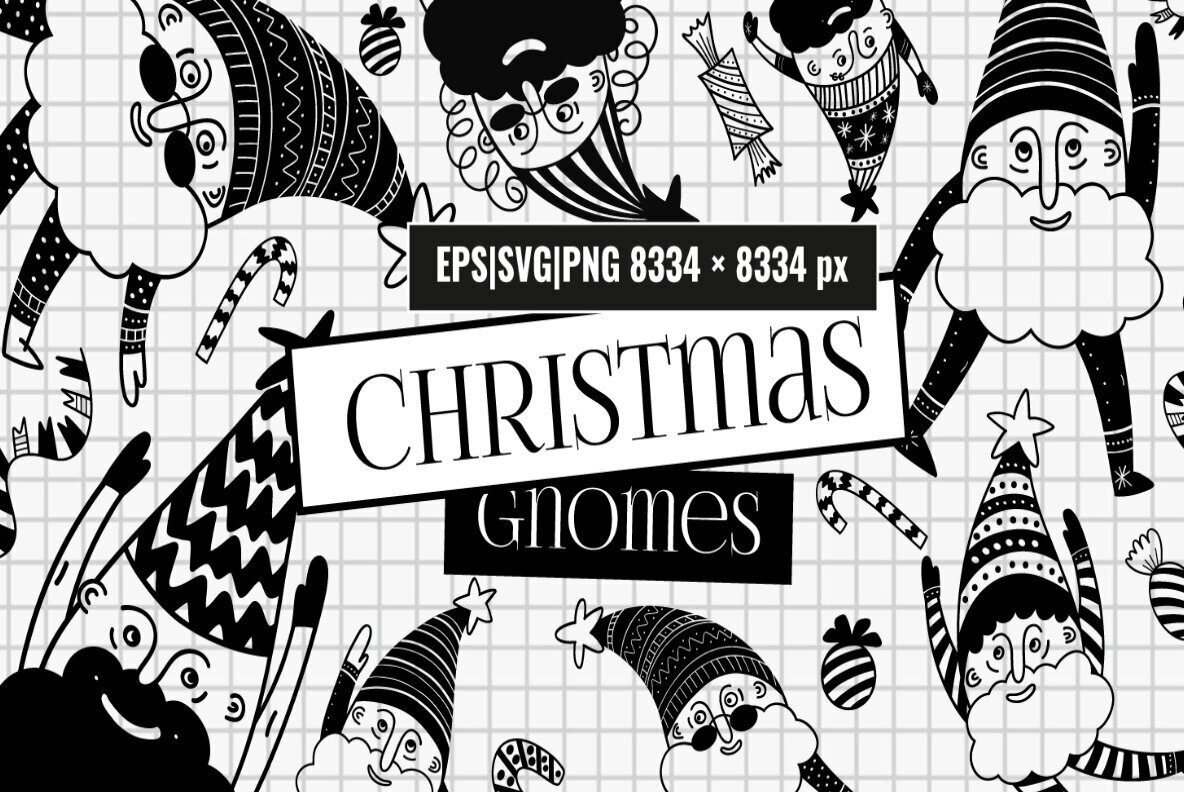 Christmas Gnomes Hand Drawn Set 1