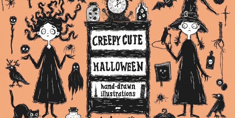 Creery Cute Halloween hand drawn illustrations