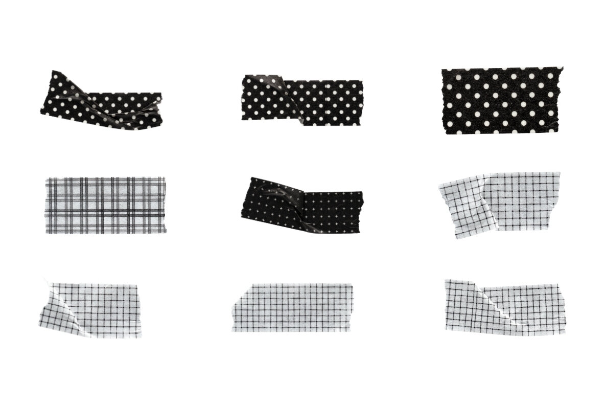 27 Black And White Ripped Dots And Checked Washi Tapes 4