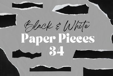 34 Black And White Ripped Paper Pieces