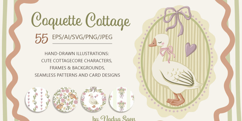Coquette Cottage Hand Drawn Vector Art