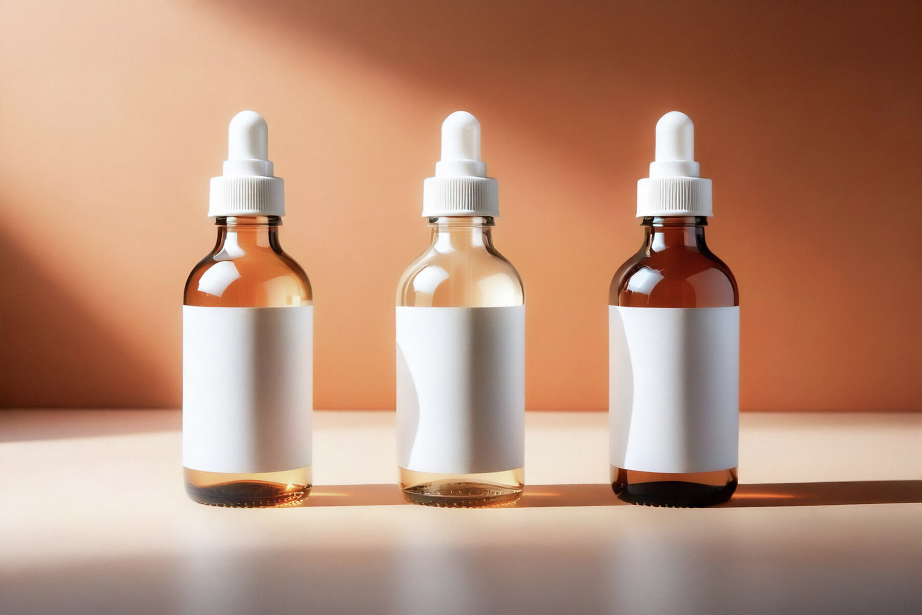 Set of 3 Dropper Bottles Mockup with Soft Shadows 2