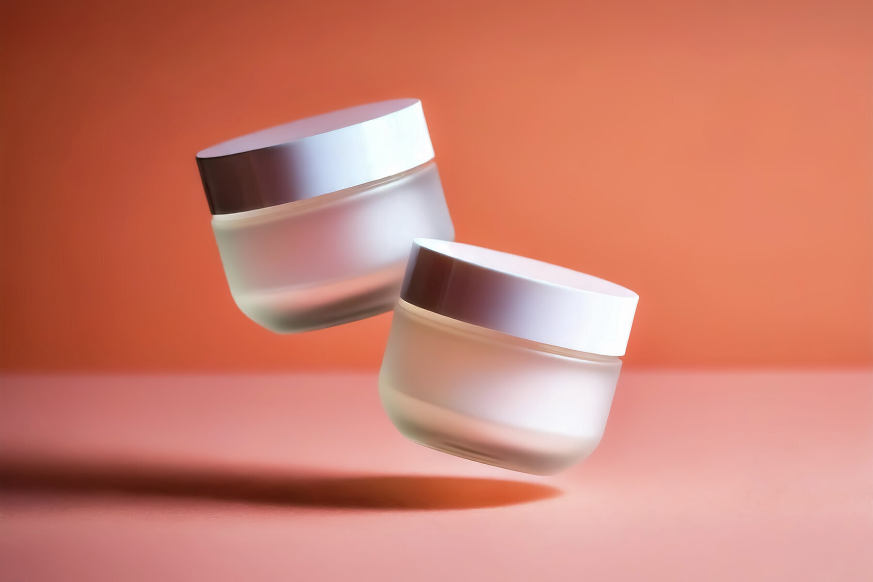 Mockup of 2 Skincare Jars with Soft Shadows 2