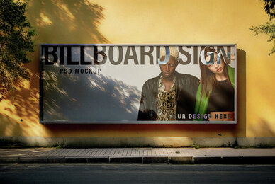 Horizontal Advertising Billboard on Urban Building Mockup