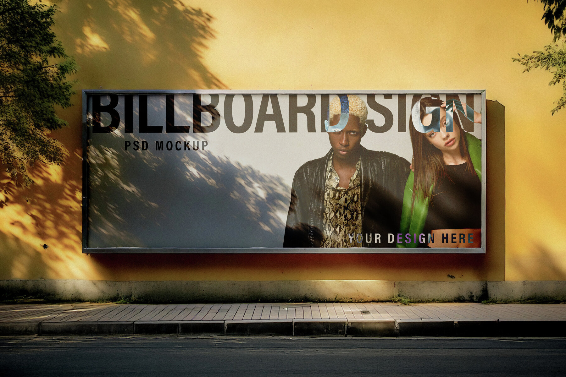 Horizontal Advertising Billboard on Urban Building Mockup 1