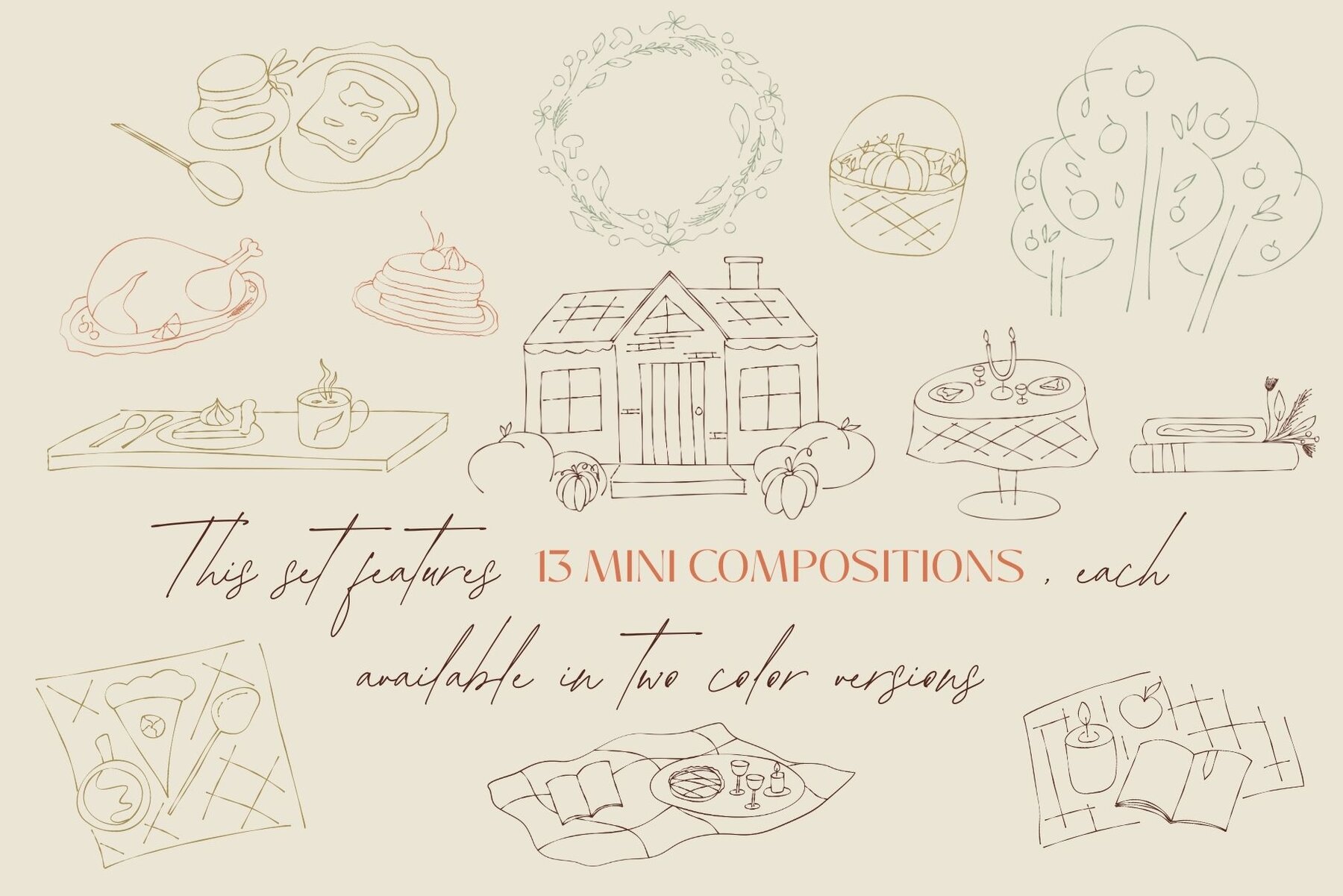 Autumn Outline Hand Drawn Food Fall 5