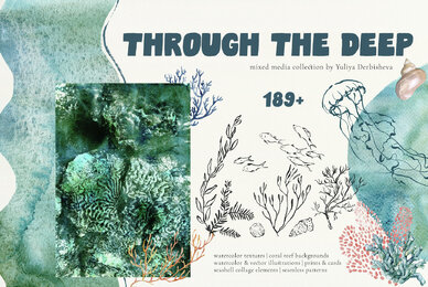 Ocean Watercolor Backgrounds and Nautical Graphic Illustrations