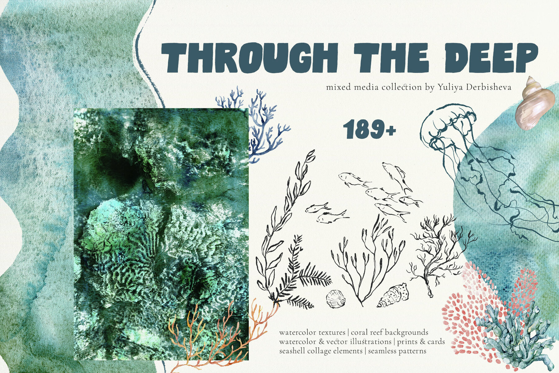 Ocean Watercolor Backgrounds and Nautical Graphic Illustrations 1