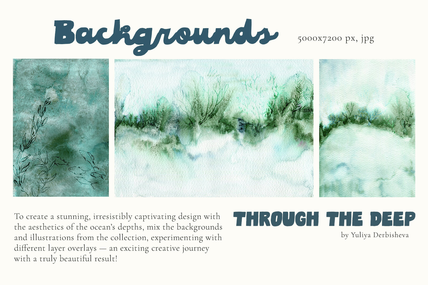 Ocean Watercolor Backgrounds and Nautical Graphic Illustrations 4