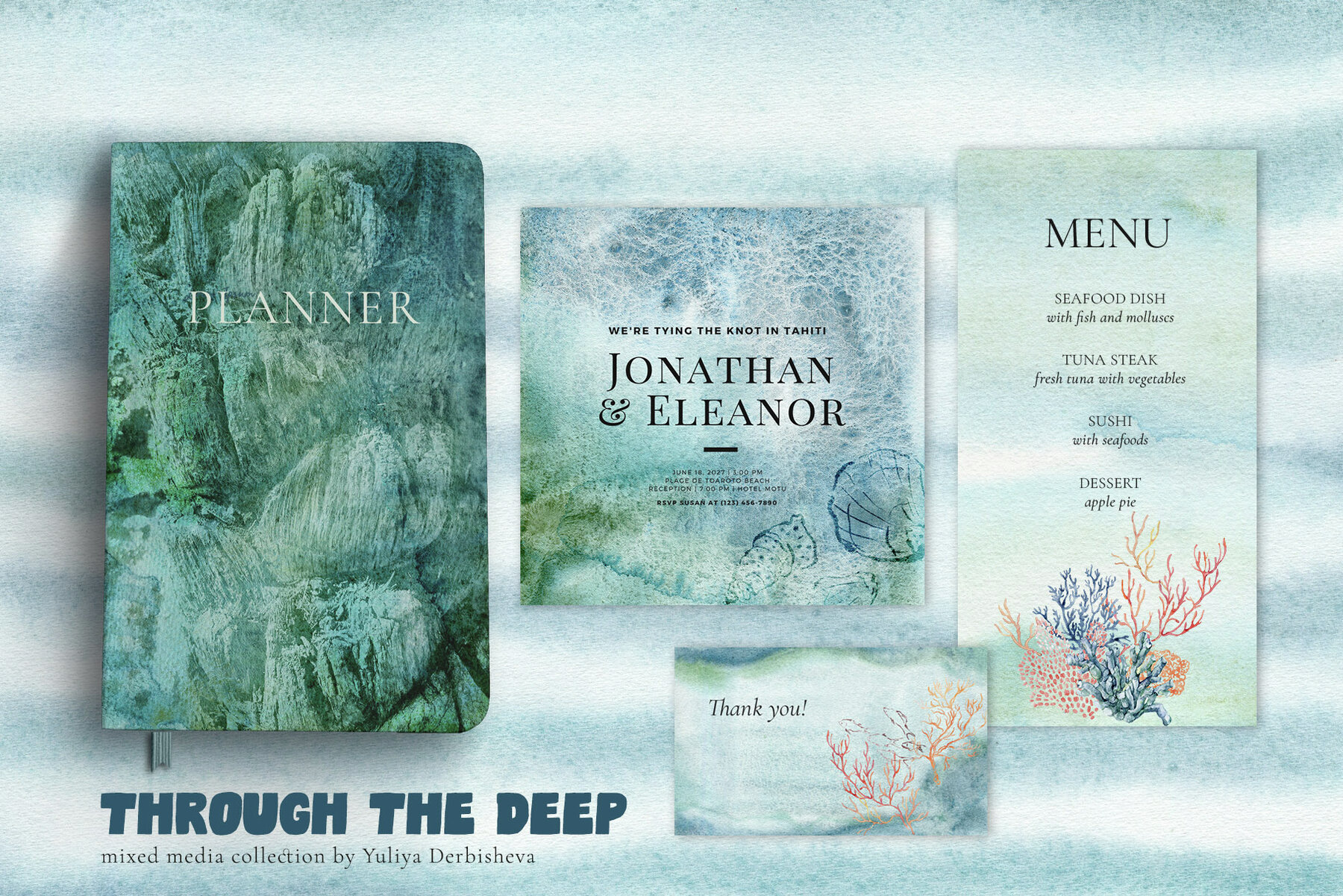 Ocean Watercolor Backgrounds and Nautical Graphic Illustrations 5