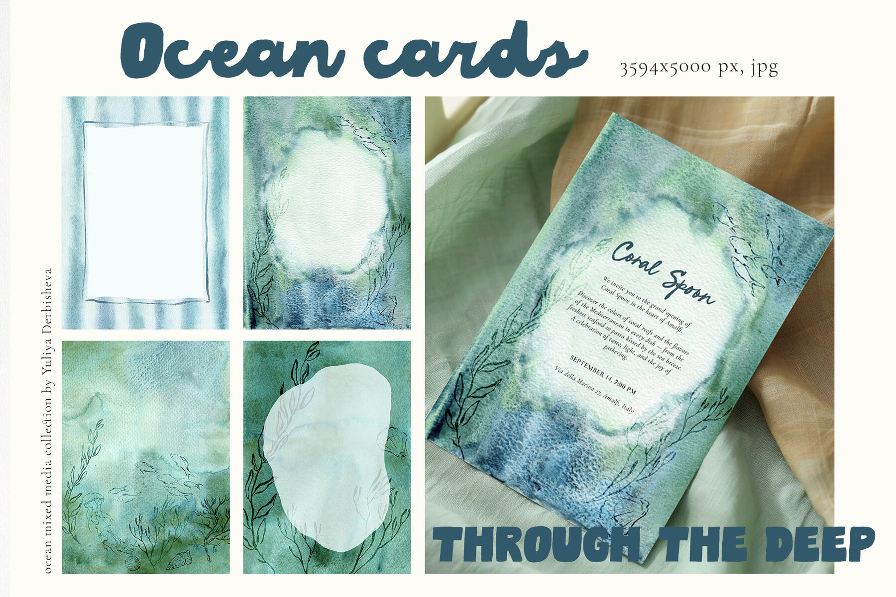 Ocean Watercolor Backgrounds and Nautical Graphic Illustrations 6