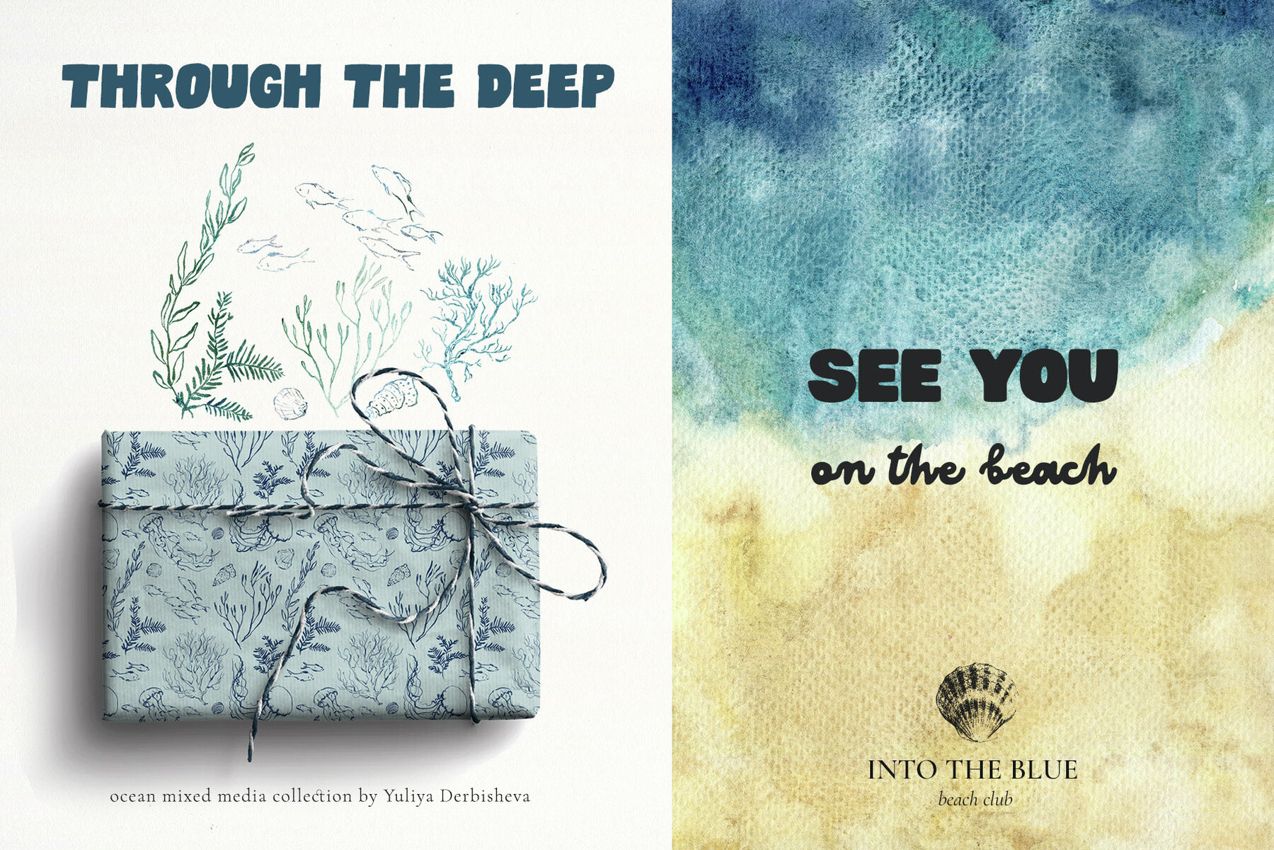 Ocean Watercolor Backgrounds and Nautical Graphic Illustrations 7