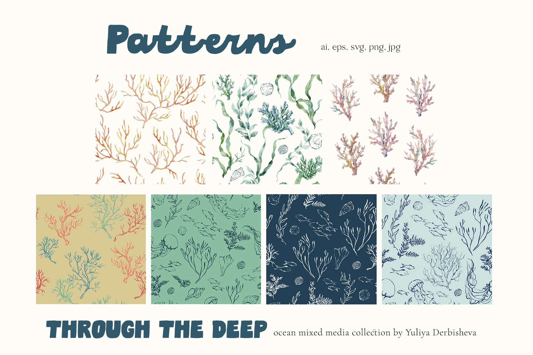 Ocean Watercolor Backgrounds and Nautical Graphic Illustrations 8