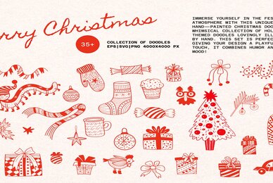 Merry Christmas Whimsical Doodles Set