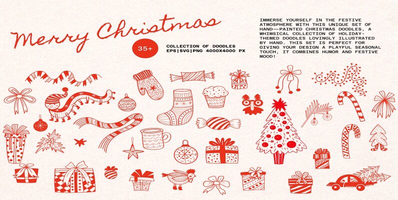 Merry Christmas Whimsical Doodles Set