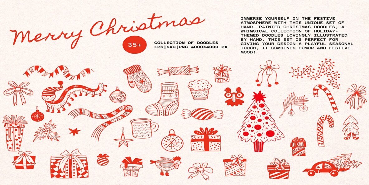 Merry Christmas Whimsical Doodles Set 1