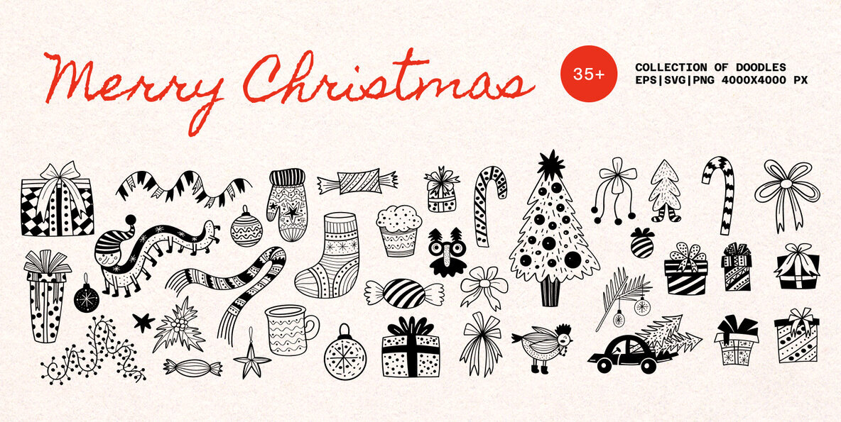 Merry Christmas Whimsical Doodles Set 2