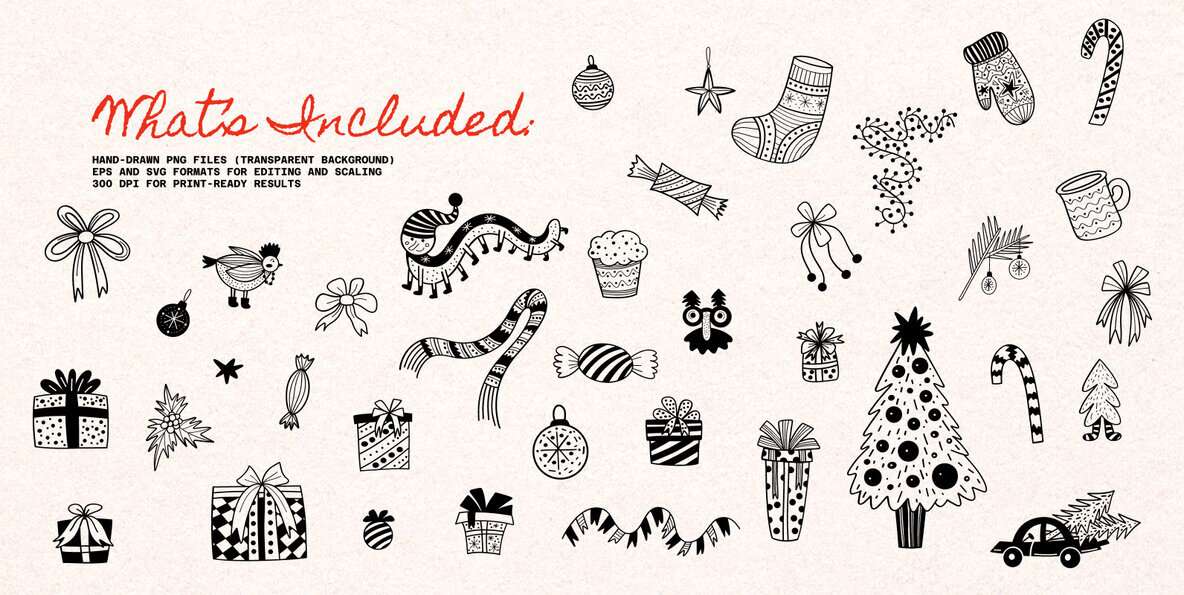 Merry Christmas Whimsical Doodles Set 3