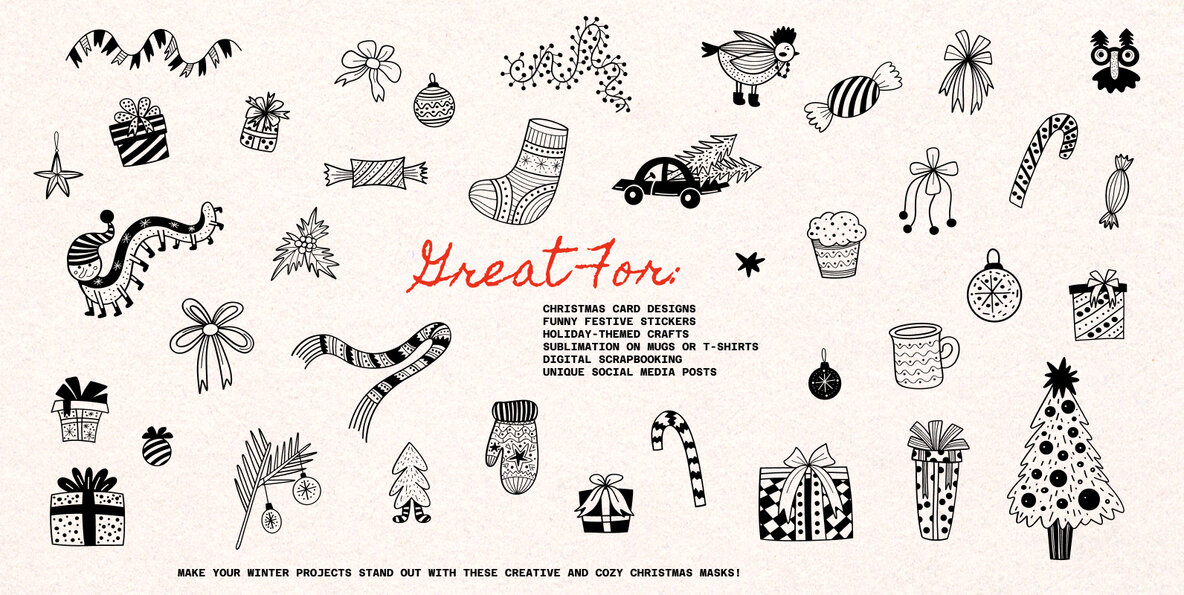 Merry Christmas Whimsical Doodles Set 4