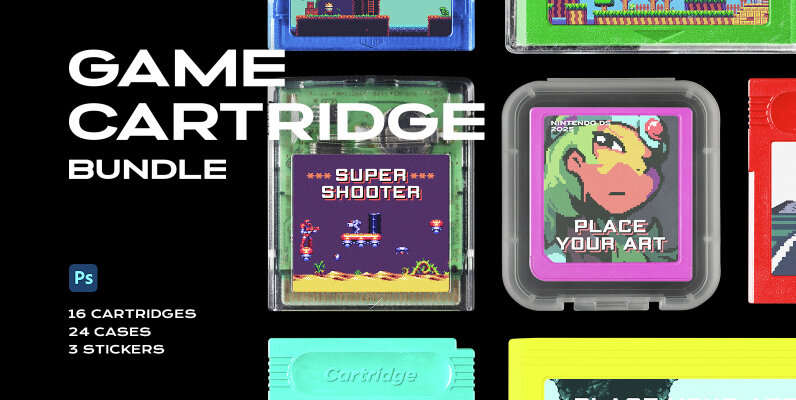 Game Cartridge Mockup Bundle Retro