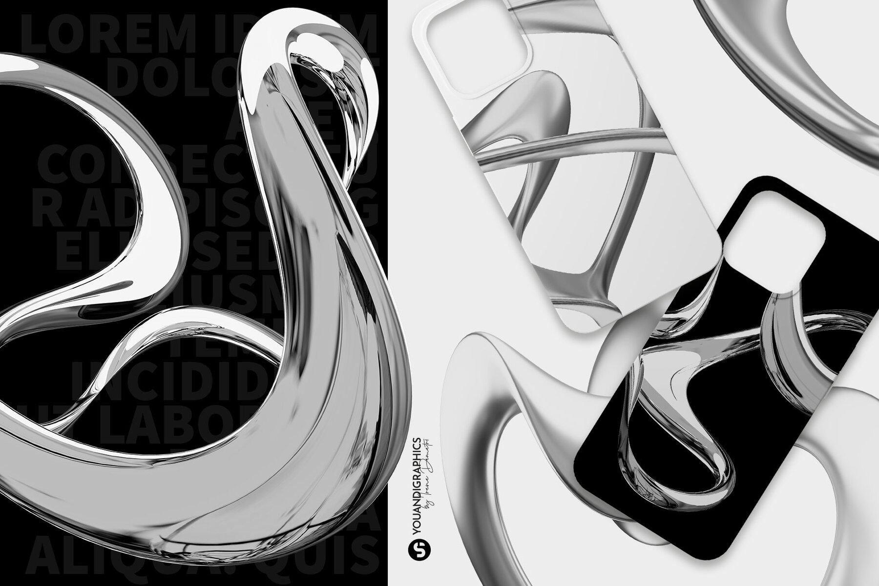 Liquid Chrome Abstract 3D Elements 6