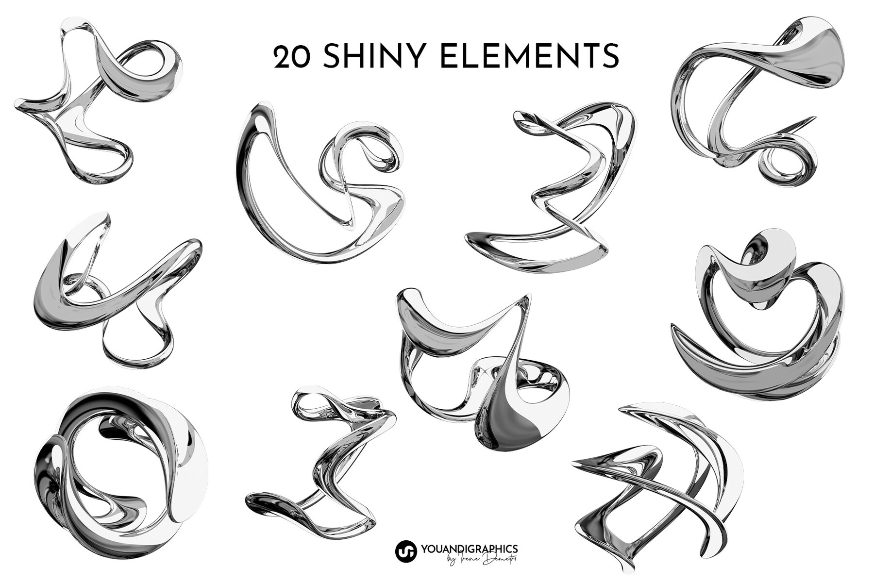 Liquid Chrome Abstract 3D Elements 10