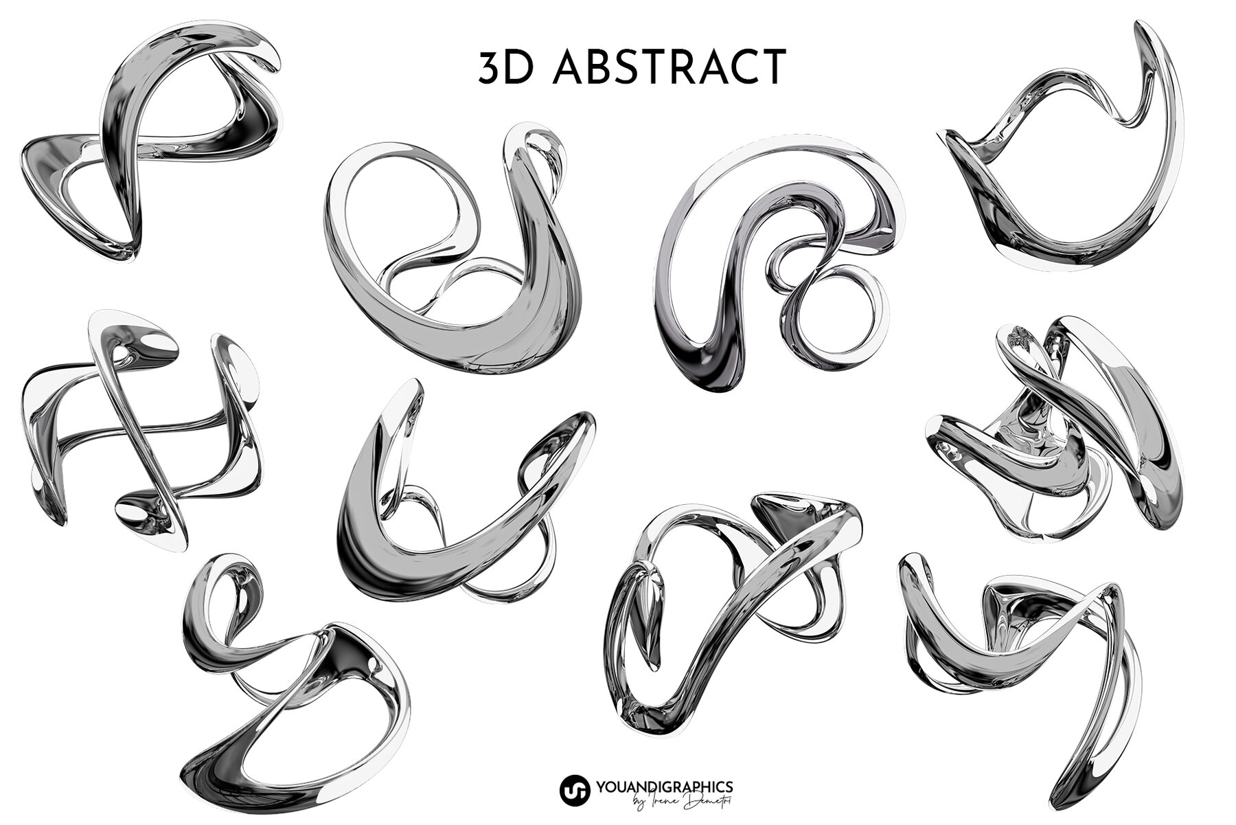 Liquid Chrome Abstract 3D Elements 11