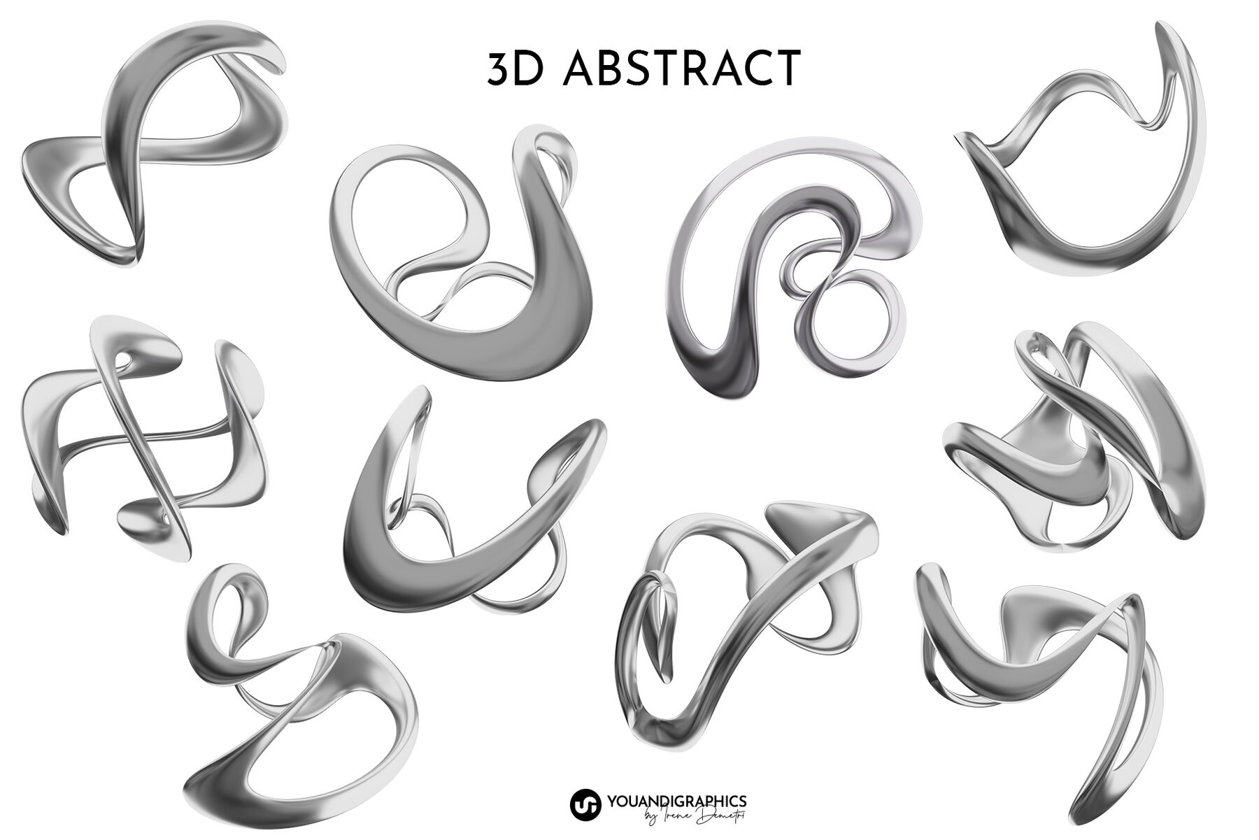 Liquid Chrome Abstract 3D Elements 13