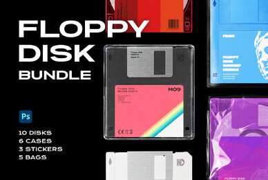 Floppy Disk Retro Mockup Template Bundle