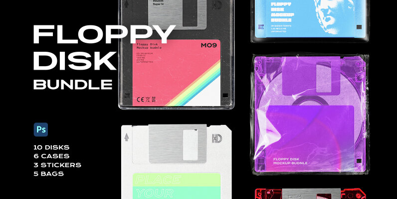 Floppy Disk Retro Mockup Template Bundle